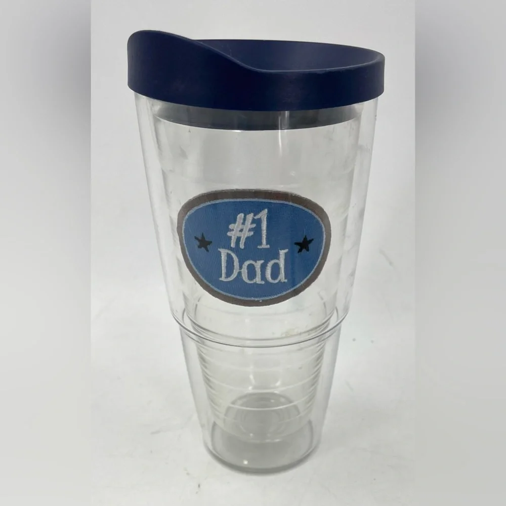 Tervis 24 oz Insulated Tumbler Blue Lid “#1‎ Dad” Blue Oval Embroidered Patch